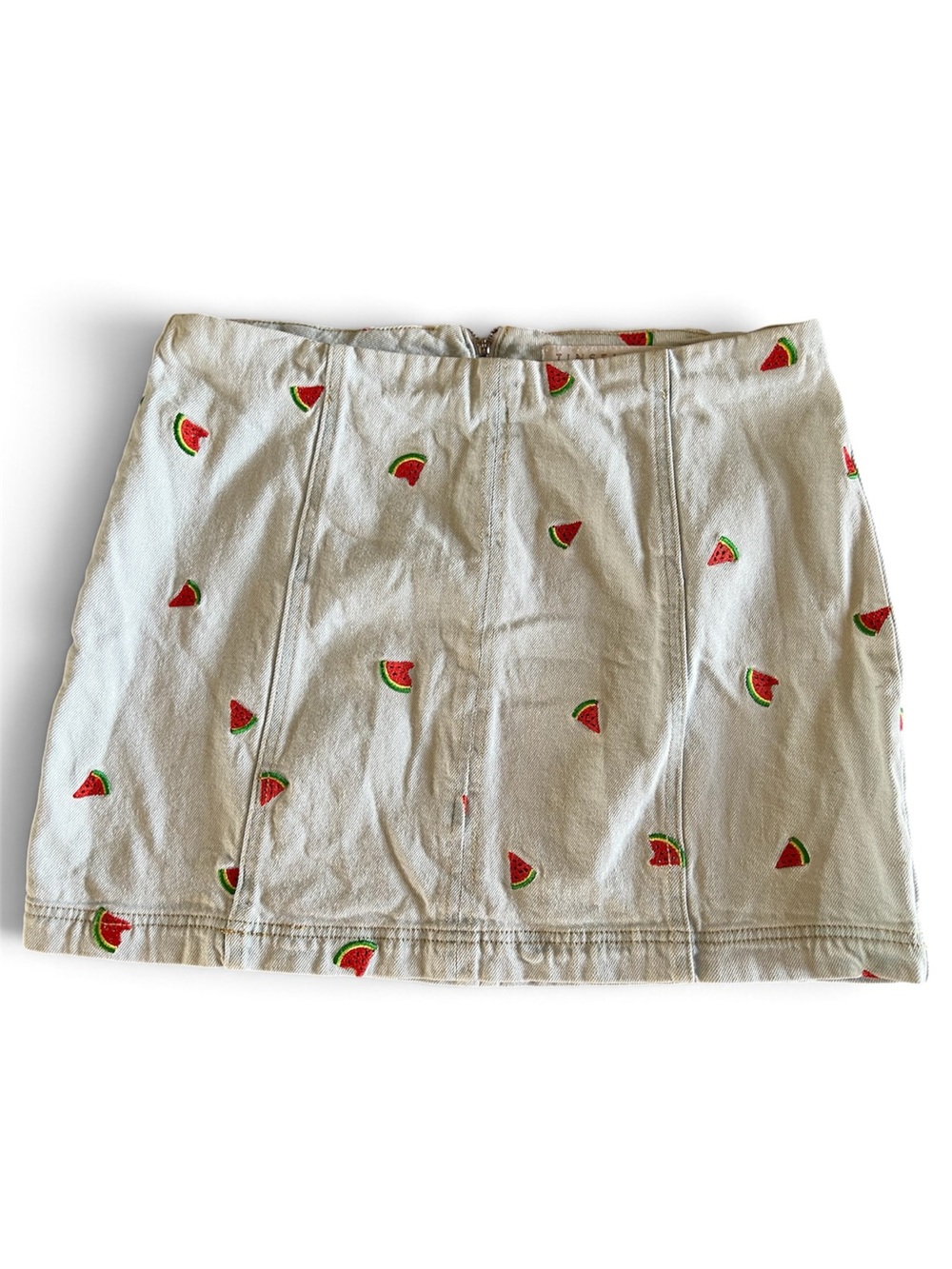 Denim Mini Skirt with Watermelon Embroidery